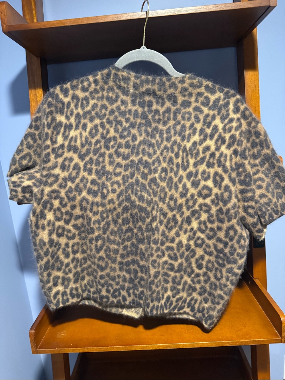 J. Crew Leopard Print V-Neck Short-Sleeve Cashmere Cardigan - Brown/Black - Picture 2 of 3